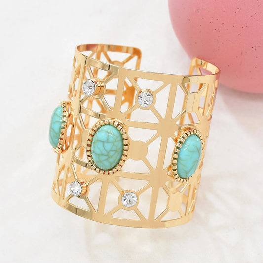 Turkuaz Taşlı Ayarlanabilir Tribal Üst Kol Kelepçe Bilezik