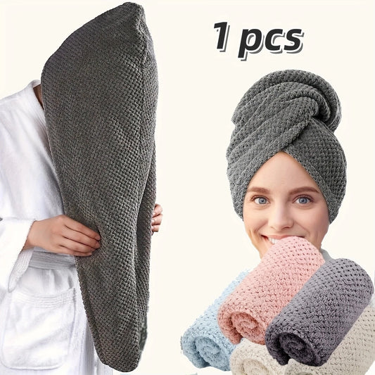 Kadın Saç Kurutma Bonesi – 25x65 cm, Su Emici, Düğmeli Saç Havlusu