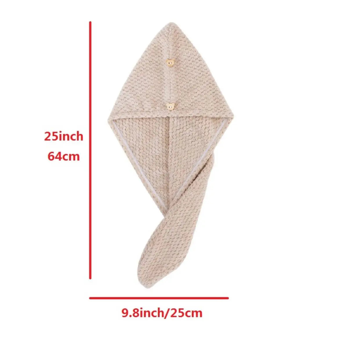 Kadın Saç Kurutma Bonesi – 25x65 cm, Su Emici, Düğmeli Saç Havlusu