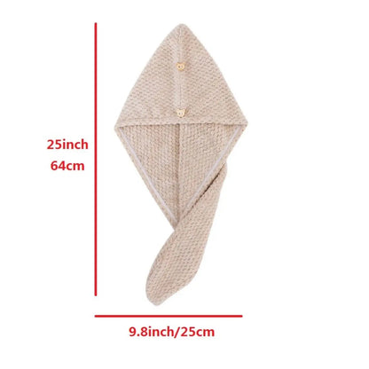 Kadın Saç Kurutma Bonesi – 25x65 cm, Su Emici, Düğmeli Saç Havlusu